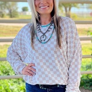 Ready Or Not Checkered Beige Women's Top